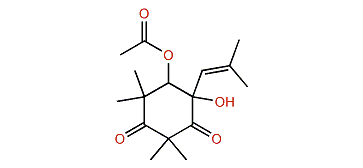 3,3,5,5-Tetramethyl-1-isobutenyl-6-acetoxy-2,4-diketocyclohexan-1-ol
